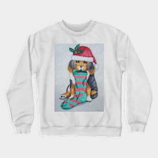 cute black and brown puppy with christmas stocking Crewneck Sweatshirt